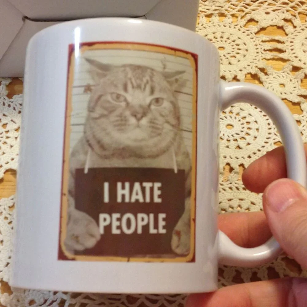 Funny coffee cup, a cat with attitude 